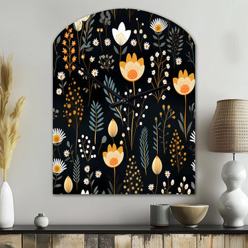 Rustic Black And Yellow Garden Charm - Asymmetric Metal Wall Clock